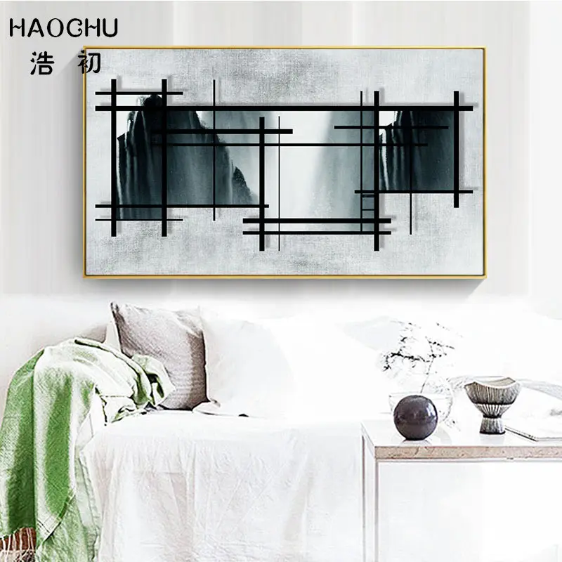 

HAOCHU Abstract Mountain Black Line Blue Ink Art Poster Home Wall Decor Wall Stickers Canvas Painting For Corridor Unframed