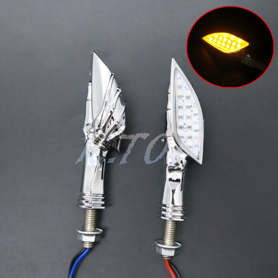 1 пара светодиодный светильник с хромовым черепом и указателем поворота для