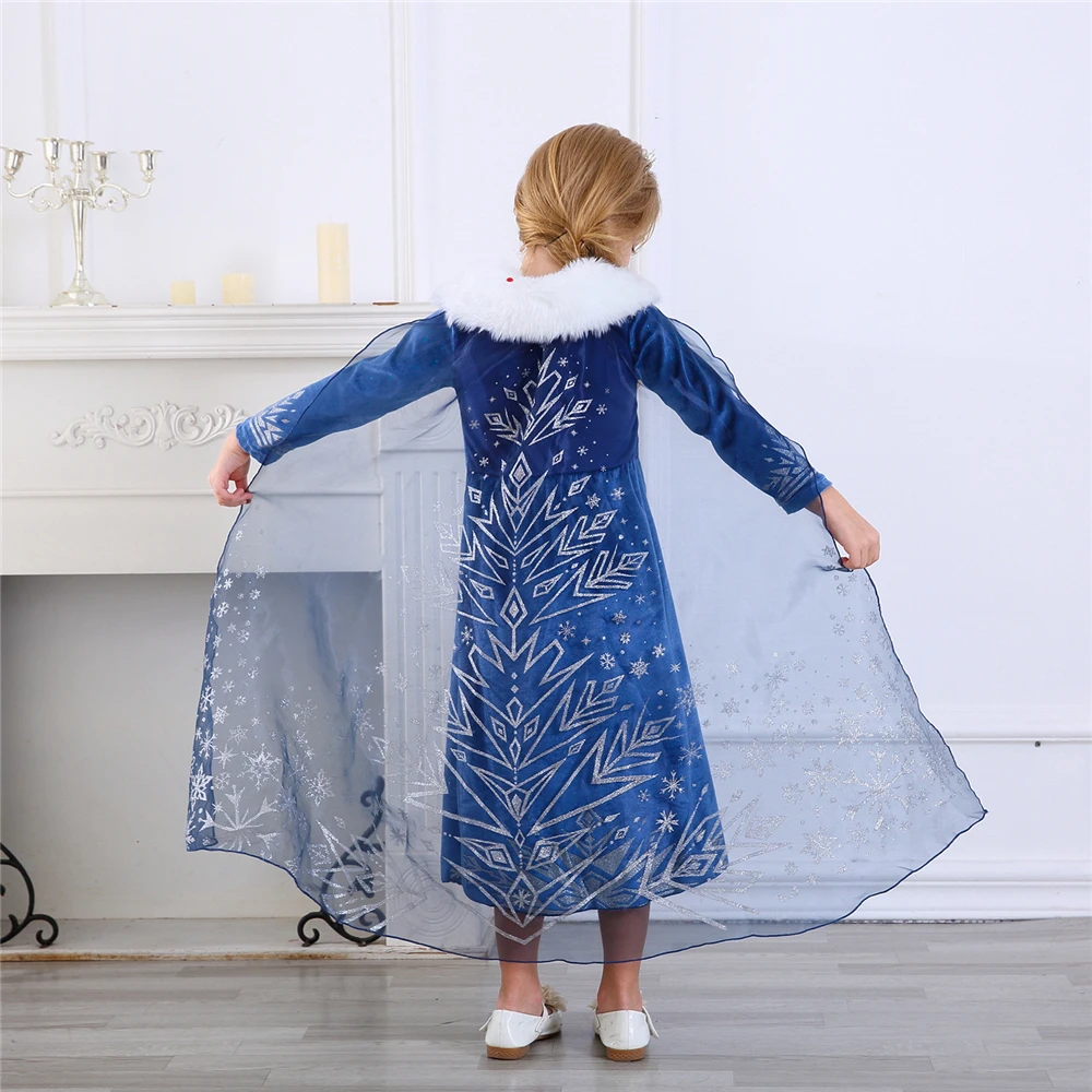 Детское хлопковое платье принцессы Эльзы с длинным рукавом вельветовое Анны со