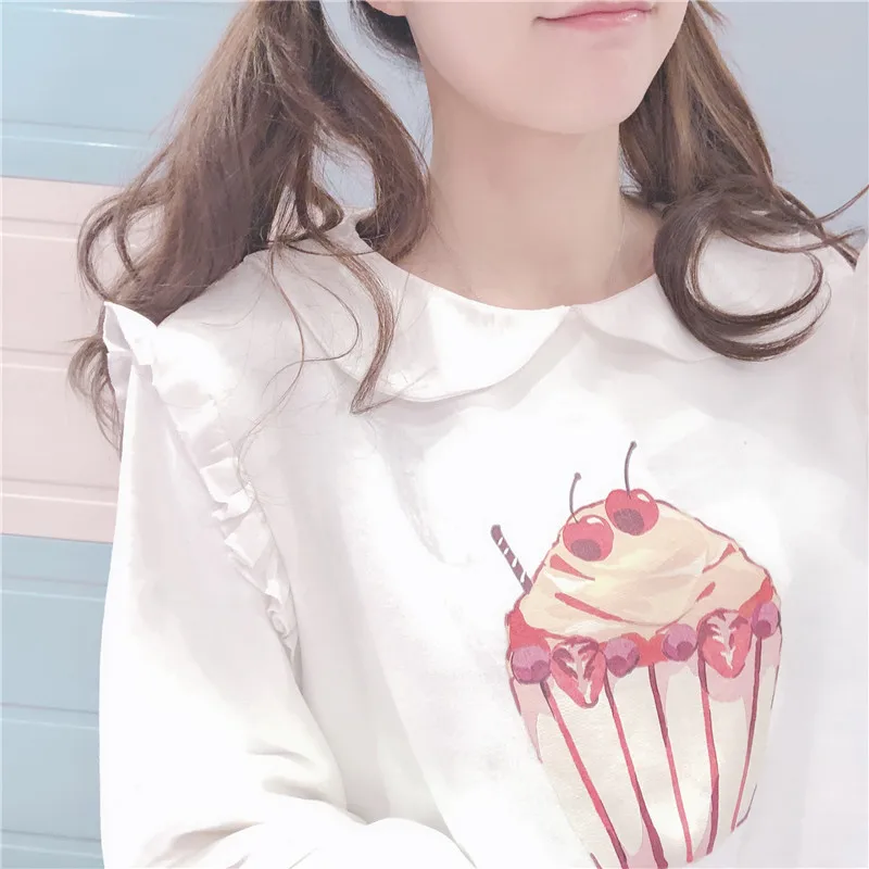 Милый женский пуловер с капюшоном длинным рукавом и принтом Milkshake новинка 2019 года