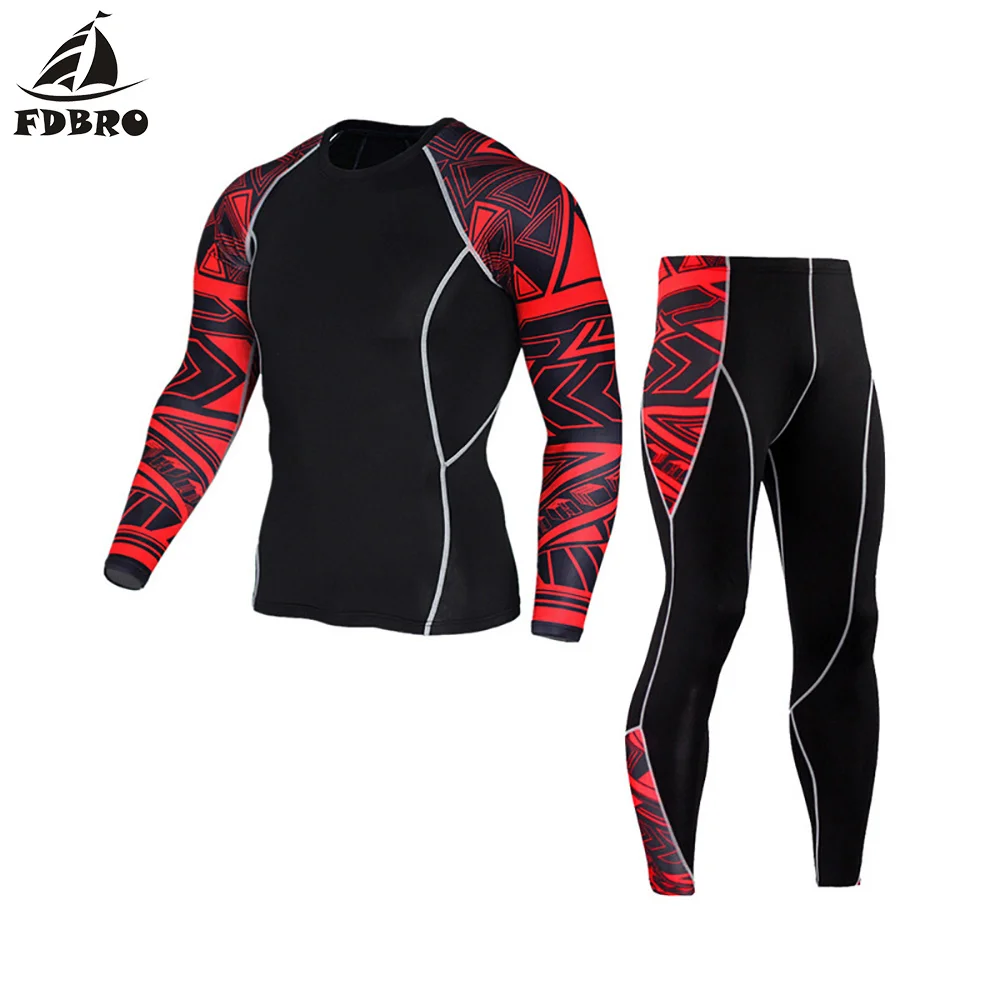 FDBRO Мужская спортивная одежда для бега компрессионный спортивный костюм
