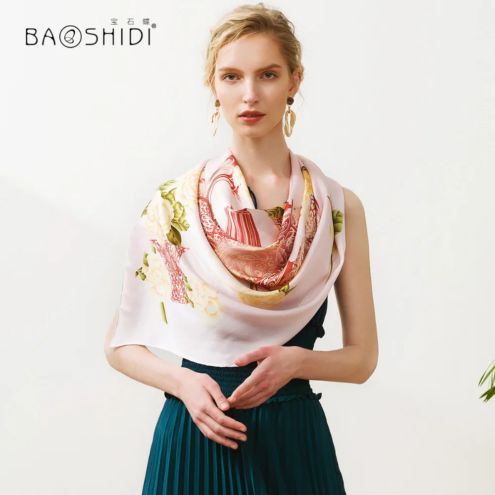 

[BAOSHIDI]2018 New Arrival, 16m/m 100% silk satin scarf,Fashionable Square Scarves women infinity shawl,New year gift for female