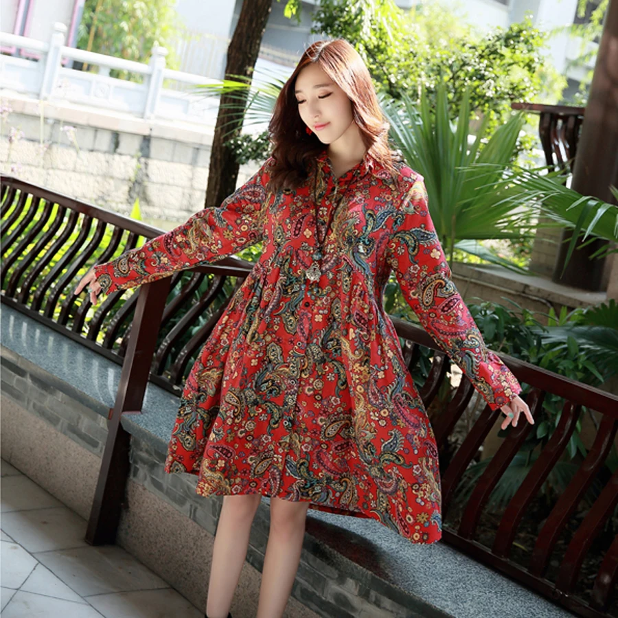 Осень Народной обычай Печать Материнства Платья Площадь Ошейник С Длинным