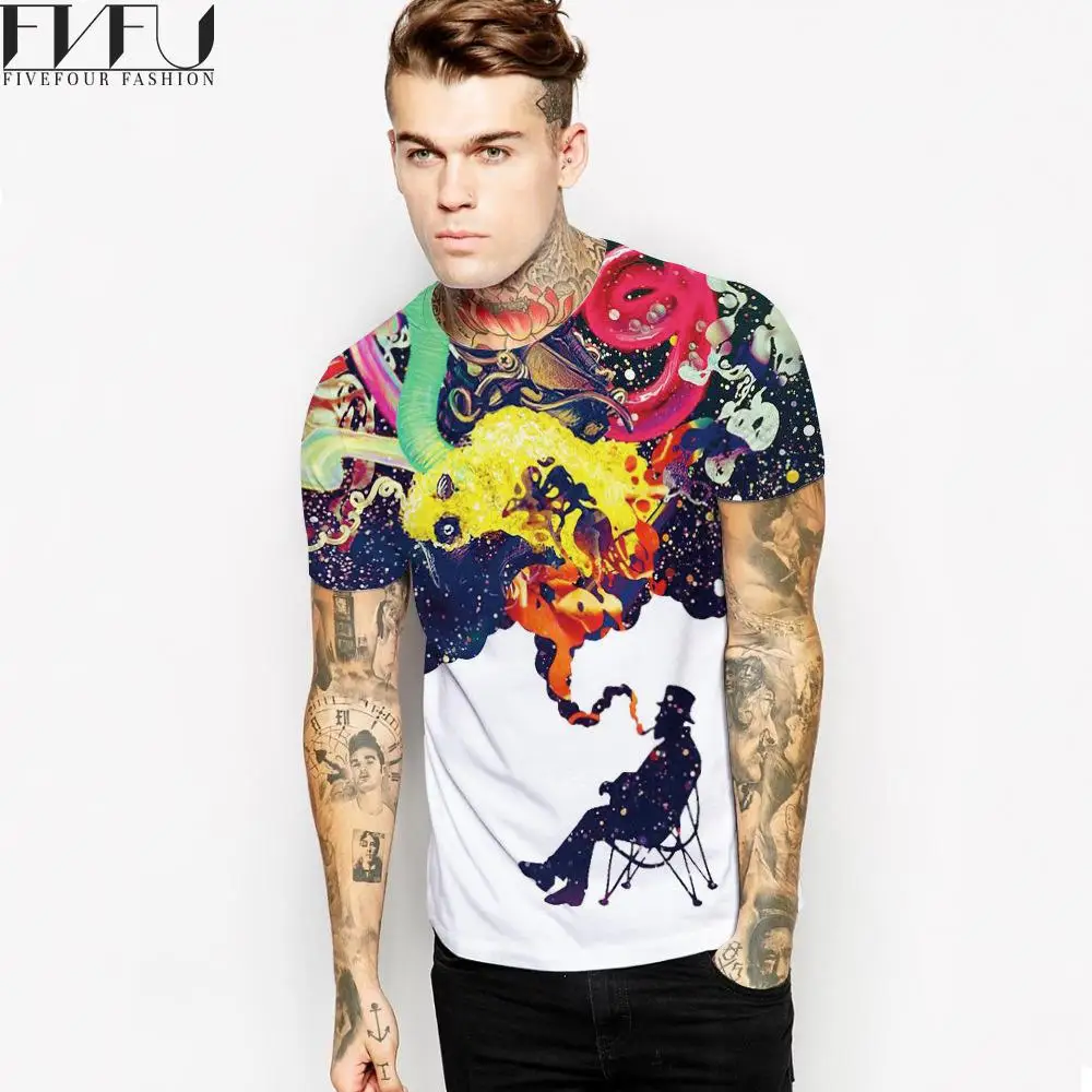 2017 Новая мода футболка Для мужчин 3D Забавный курить принт белый Лето Футболка