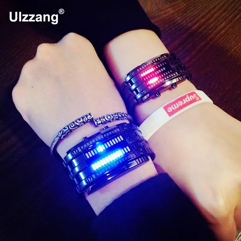 Модные цифровые наручные часы унисекс из нержавеющей стали с подсветкой