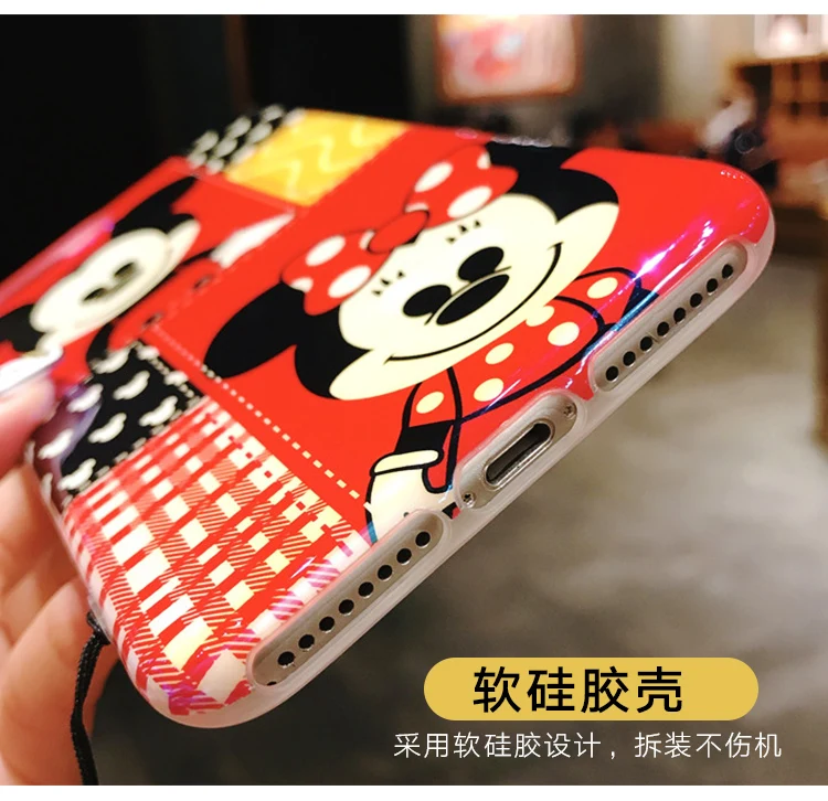 New mouse animal case for iPhone 8/7 plus cute blue ray cover 6 6s &amp tempered glass front film cartoon girl gift |