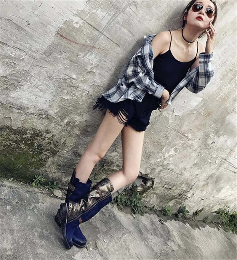 Jady/модные красные осенне-зимние женские высокие сапоги из натуральной кожи с боковой молнией на плоской подошве, Botas Mujer, сапоги на платформе с заклепками