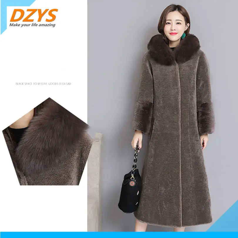 

DZYS Sheep Clipper Coat Female 2018 winter new Fox hair collar hooded long knee mink grass YH coat