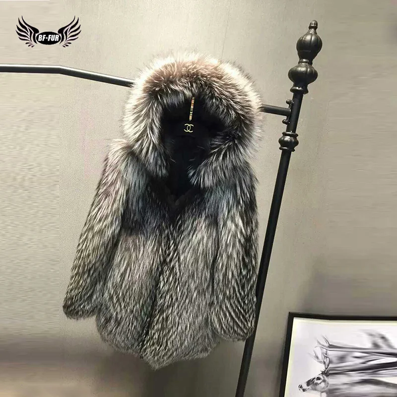 Real Fox Fur Coat Women's Winter Top Grade Natrual Fur Silver Fox Thick Warm Fashion Styles Female Silm Genuine Fur Jacket Warm enlarge