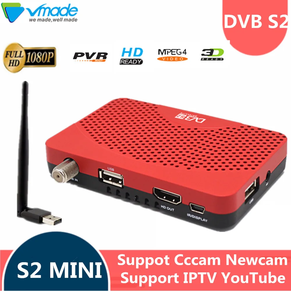 Vmade новейший S2 приемник HD цифровой спутниковый ТВ тюнер DVB mini + USB wifi ключ поддержка