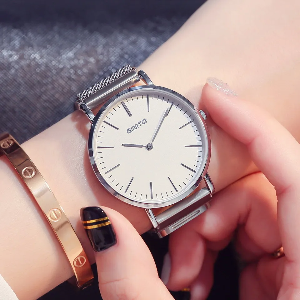 GIMTO Золотые женские часы роскошные Брендовые браслеты для влюбленных кварцевые
