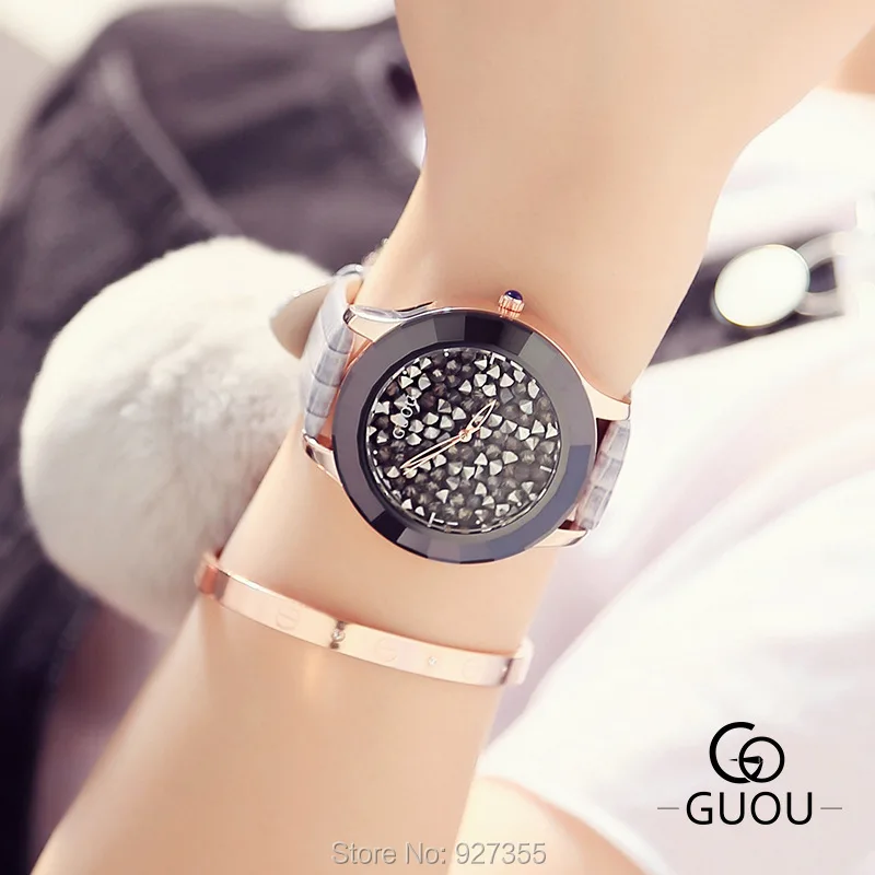 New Fashion Big Dial Women Watches Luxury Lady Gift Rhinestone Watch Gray Genuine Leather Wristwatches Waterproof Clocks | Наручные часы