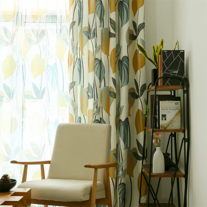 

Single Panels American Style Curtains for Bedroom Window Treatments Leaves Pattern Rustic Kitchen Curtains Drapes