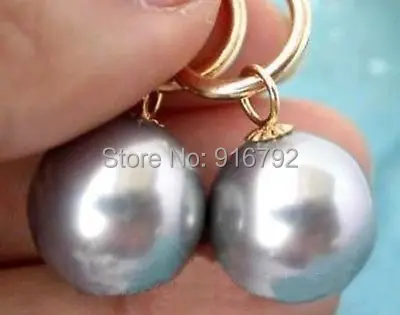 Оптовая продажа, новинка, однотонные золотые серьги большого размера AAAA + 14 мм, серые жемчужные серьги с морской раковиной