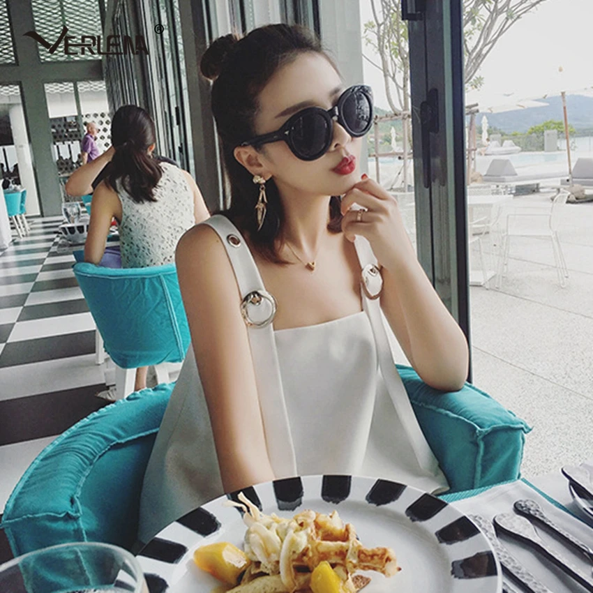Verlena 2018 Loose Solid Black White Crop Top Women Wide Strap Tees Summer Square Collar Cool Tank Tops + Free Leg Shorts | Женская