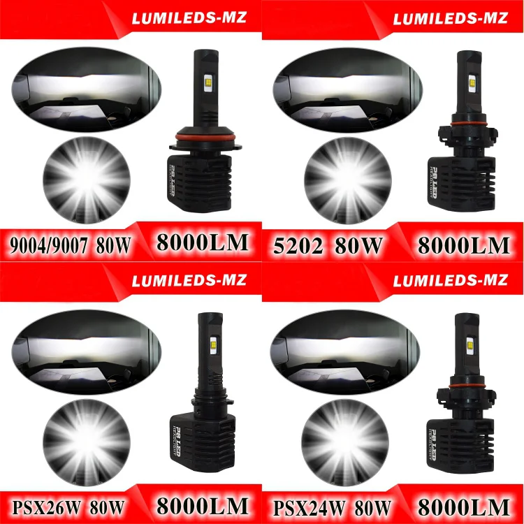 Autoki P8 комплект автомобильных светодиодных фар MZ чипы H4 H7 H8/H9/H11 9005 HB3 9006 HB4 H13 9007 D1 5202 9012 H15 80 Вт 10000LM 6000 К лампы