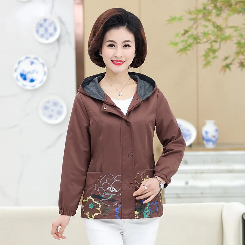 4XL 5XL, женская короткая куртка, пальто, осенняя ветровка с длинным рукавом, Женское пальто большого размера с капюшоном и принтом, элегантная повседневная верхняя одежда R88 - Цвет: Brown