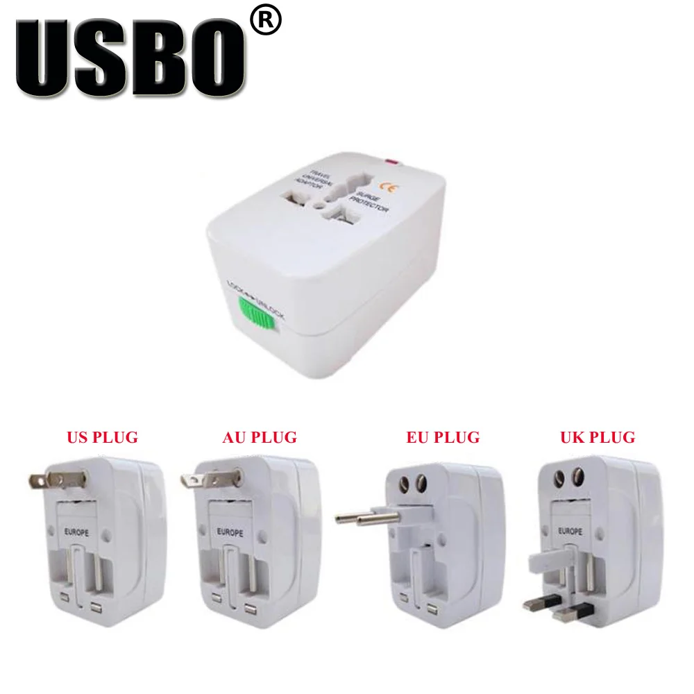 Универсальный дорожный адаптер с двумя USB портами белый многоцелевой