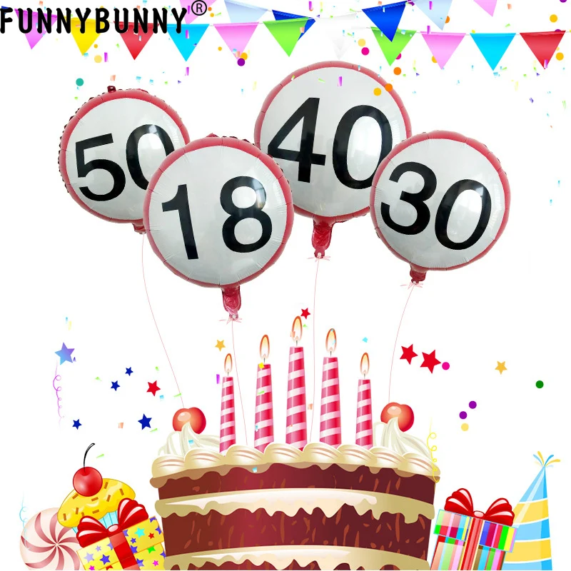 FUNNYBUNNY 18 дюймов круглые фигурки для дня рождения празднование алюминиевой пленки шары 18th 30th 40th 50th юбилей