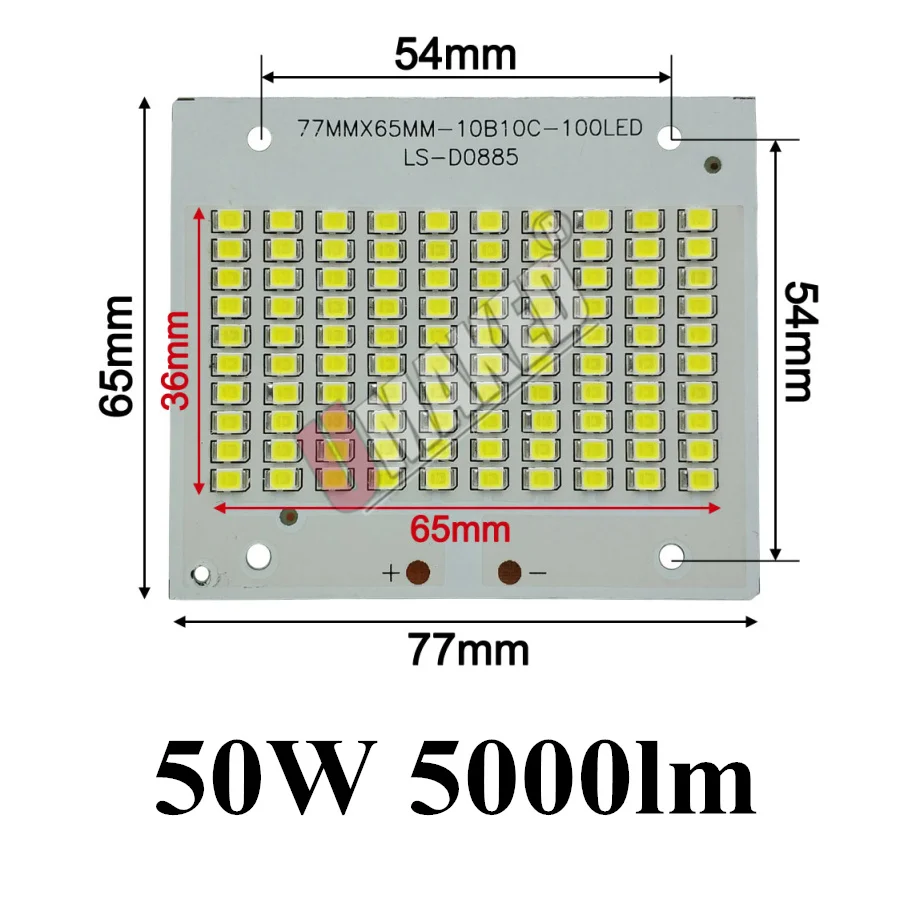 100% полная мощность светодиодная прожекторная печатная плата 50 Вт 77x65 мм SMD2835