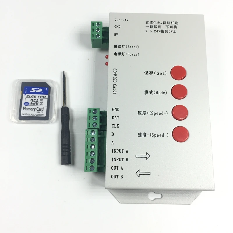 Светодиодный T1000S 128 SD карты Пиксели контроллер DC5 ~ 24V для WS2801 WS2811 WS2812B LPD6803