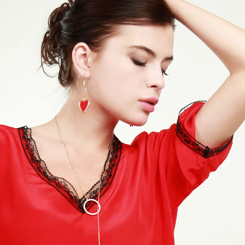 Красный/черный обруч эмаль серьги в виде сердца для женщин лучший друг подарок