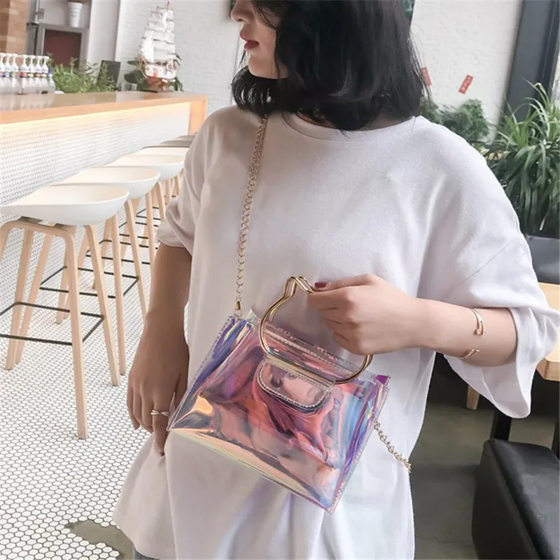 2018 Новый Cat прозрачный для девочек-подростков Crossbody сумка Голограмма блеск кожи