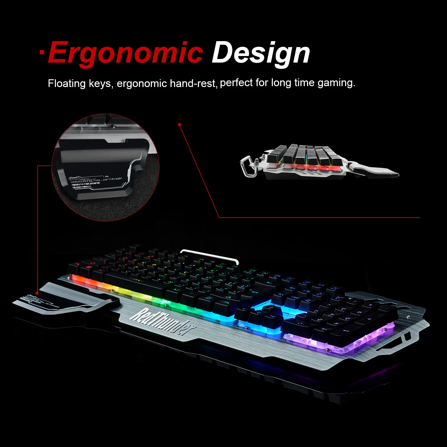 Проводная игровая клавиатура RedThunder K900 RGB с подсветкой 25 клавиш, эргономичная клавиатура с защитой от привидения для настольных игр и набора текста