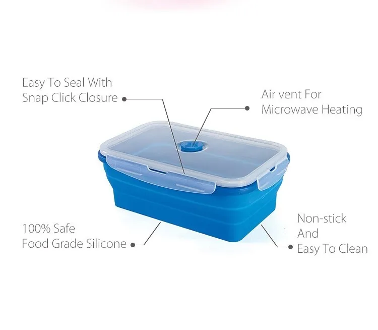Складной силиконовый Ланч-бокс Microwavable контейнеры для пищевых продуктов складной