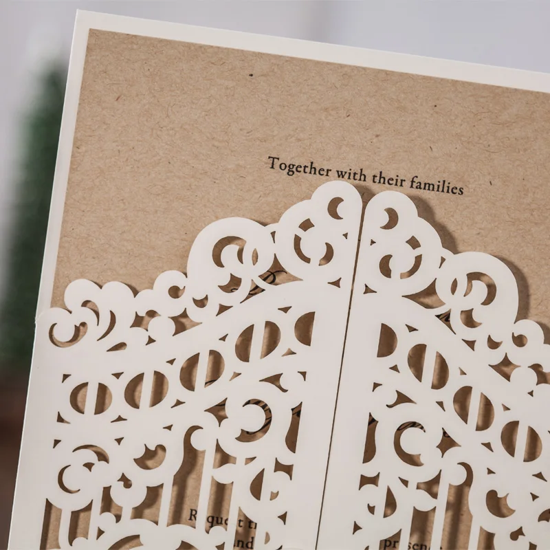 WISHMADE 1 шт лазерная резка свадебные пригласительные открытки с слоновой костью