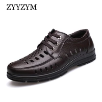 zyyzym men sandals new summer shoes genuine leather ventilation mens business casual shoes man brand sandals black brown