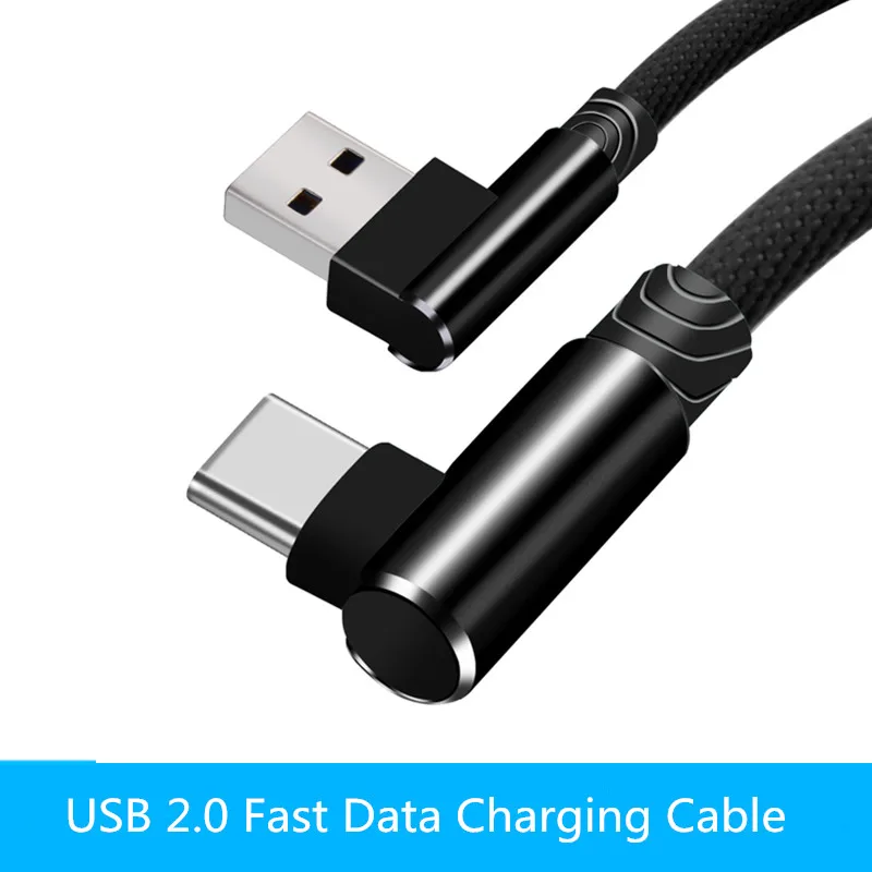 Кабель USB Type C с нейлоновой оплеткой 90 градусов 1 м/2 м/3 м для быстрой зарядки Micro Data