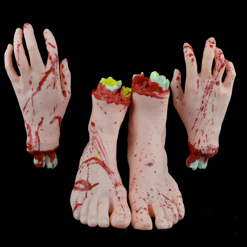 

1 group The skin color terrible bloody cutting off life-size latex hand and legs Halloween props