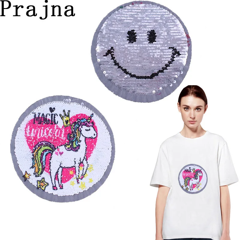 Prajna круглый Единорог Реверсивный блесток вышитые нашивки для детской одежды