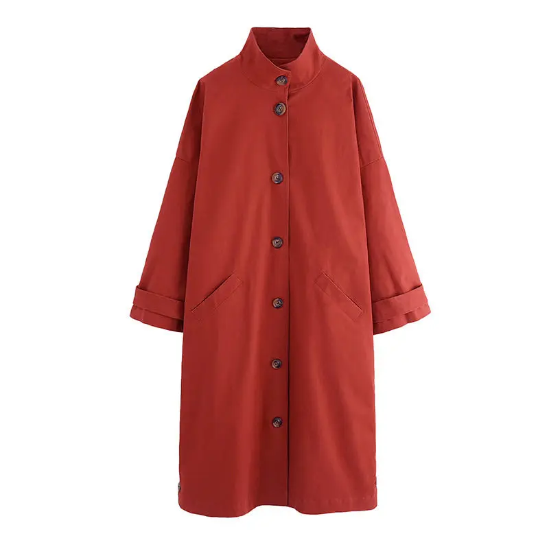 2020 Осенняя Женская ветровка с воротником стойкой длинный рукав подол Раздельный