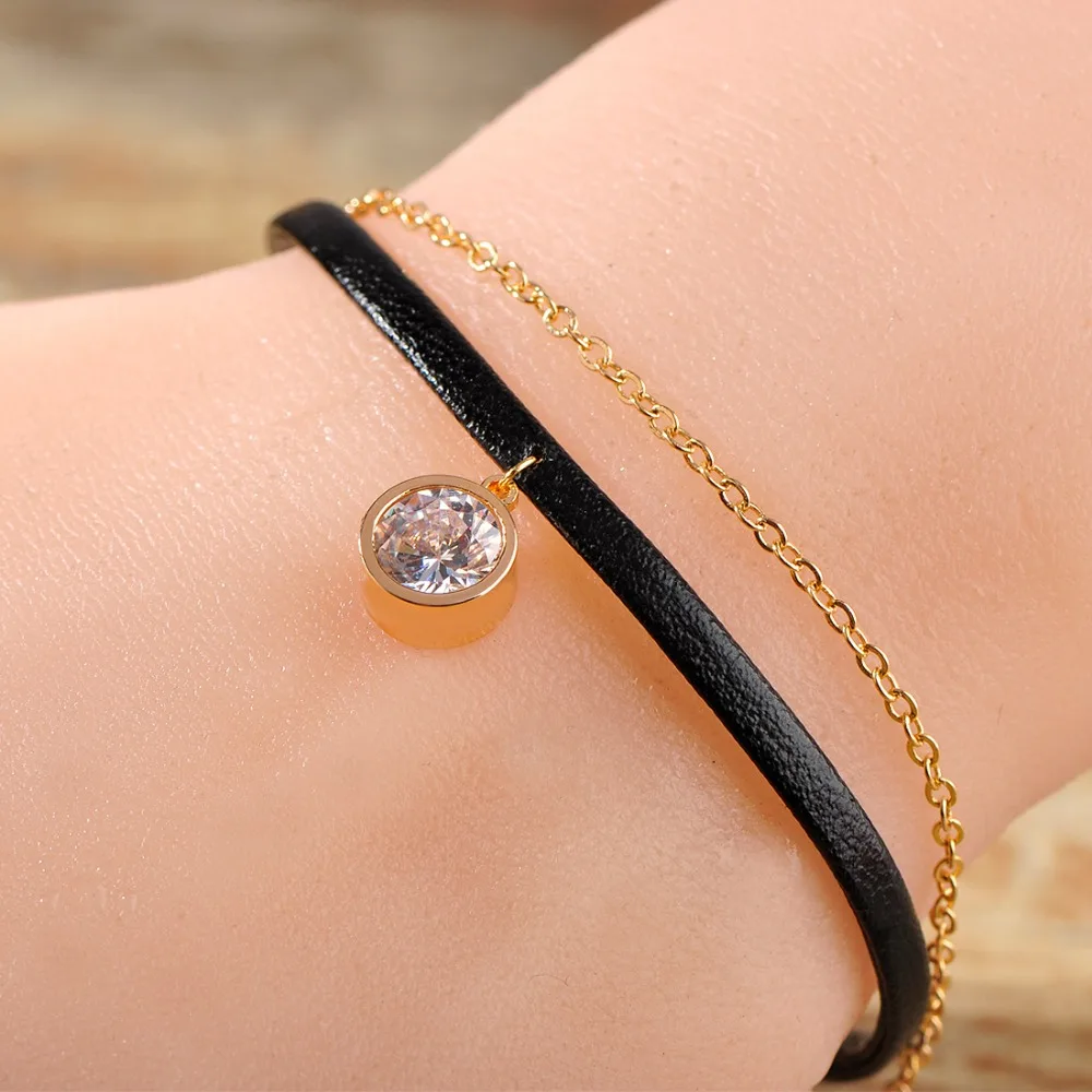 MECHOSEN роскошный браслет с фианитом и для женщин серебряный цвет кожа Pulseira Feminina