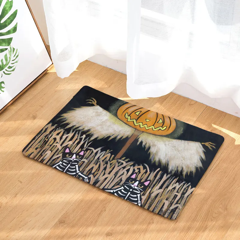 Monily Противоскользящий водонепроницаемый коврик Хэллоуин кошка череп призрак