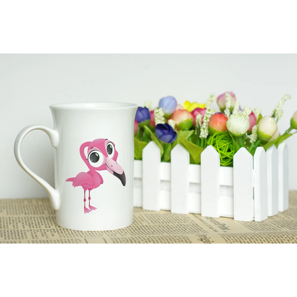 Молочная кружка MAYREY из белой керамики с популярным дизайном и рисунком фламинго для детей.