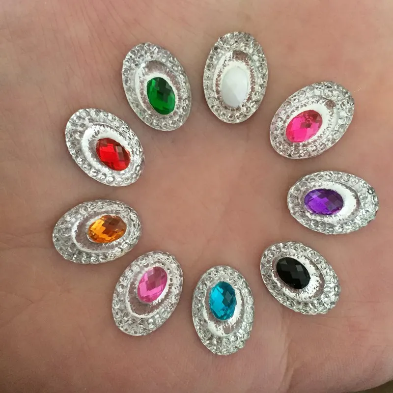 Двухцветные свадебные украшения из смолы овальной формы с плоской задней поверхностью, DIY украшения из смолы, стразы 80 шт., 10 мм * 14 мм, ID59 * 2