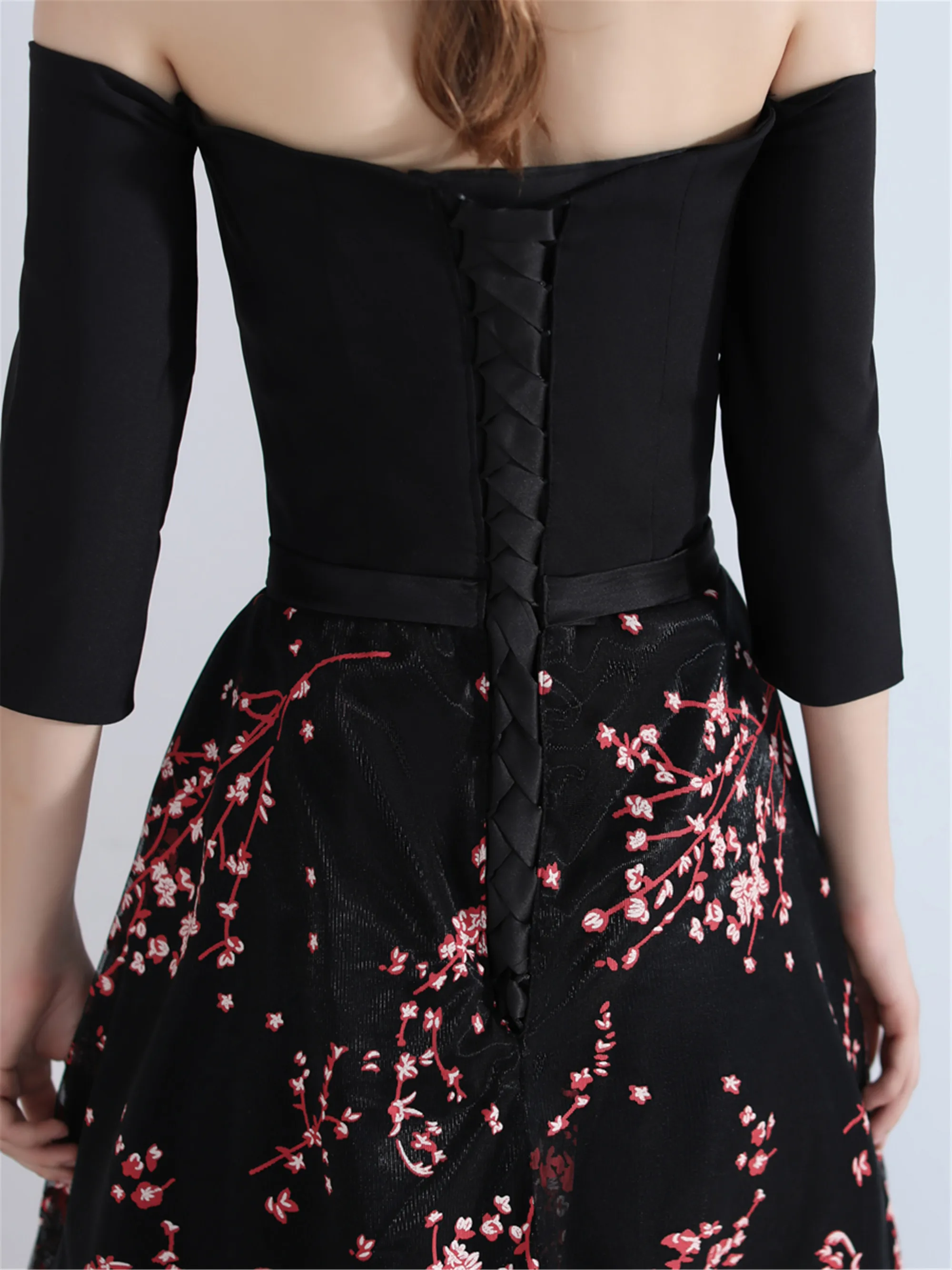 

Women's long evening dress plus size off shoulder formal prom event dress black print sexy cocktail wedding party dress