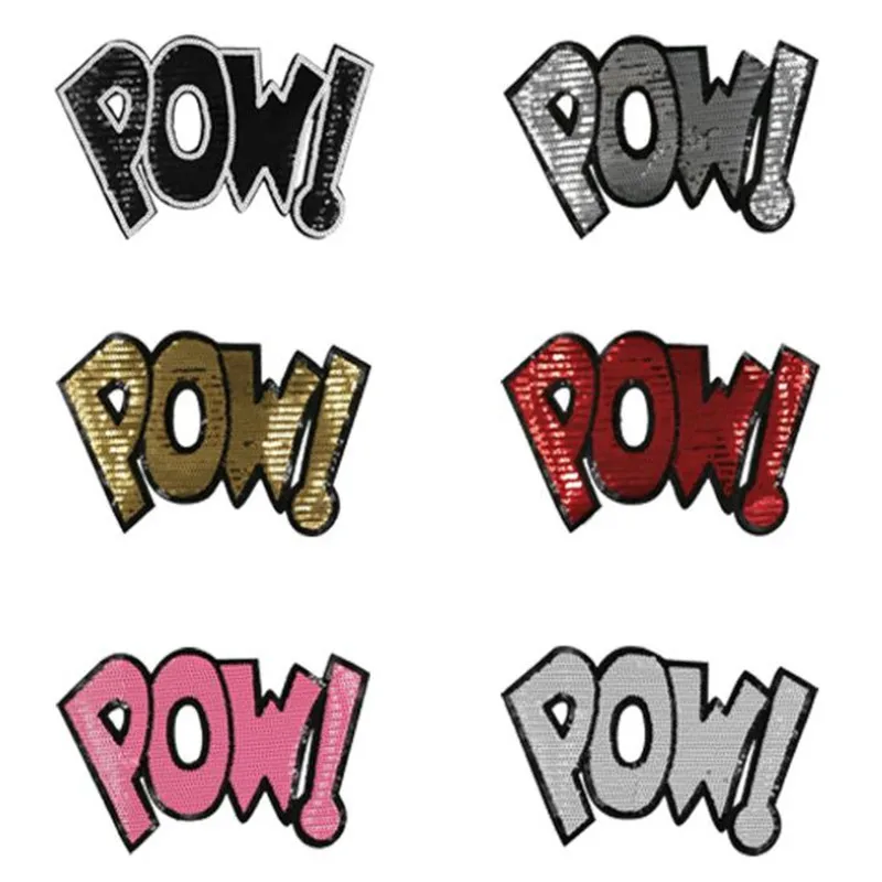 Одежда женская рубашка Топ Сделай Сам большая нашивка POW! Футболка с блестками deal