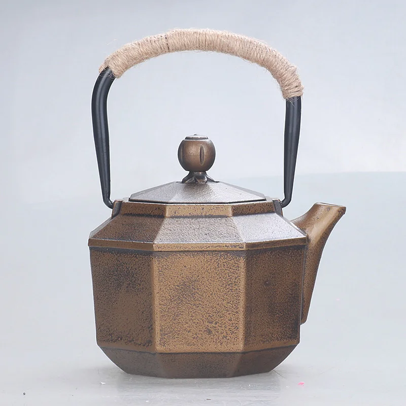 

Handmade Japanese old cast iron kettle octagonal golden non-coated Kung Fu teapot water kettle drinkware tea pot 0.85L
