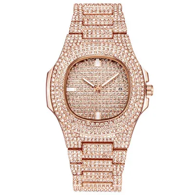 B Унисекс часы Топ люксовый бренд Iced Out часы кварцевые золото хип хоп наручные часы с Micropave CZ нержавеющий браслет часы - Цвет: B