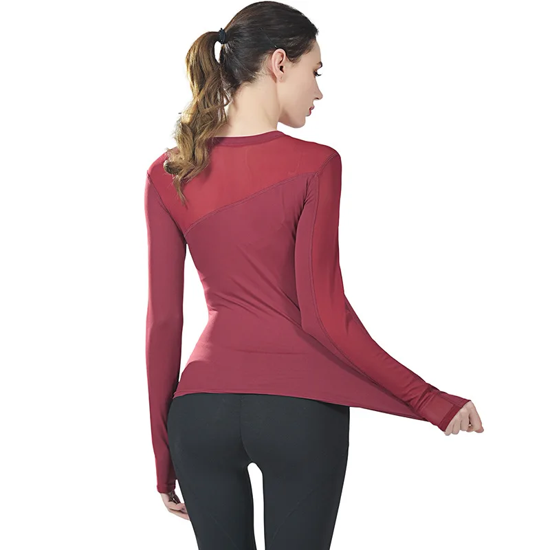 

Women Sport Shirts Slim Female Yoga Shirt Running Training Fitness T-shirts Quick Dry Mesh Patchwork Tee Tops Gym Workout Blouse