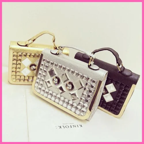 Мода небольшой площади сумка зима новый досуг алмаз сумочка заклепки сумки