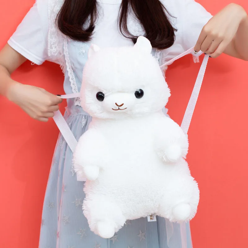 40 см Kawaii плюш из шерсти альпаки рюкзак плюшевая сумка на плечо женщина Радужная альпака мягкие детские игрушки дети девушки подарок на день рождения - Цвет: Белый