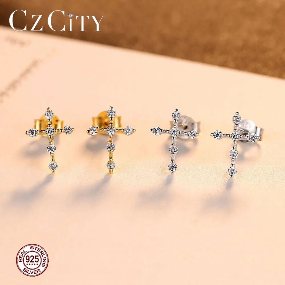 CZCITY новый сверкающий крошечный циркон крест серьги со шпилькой для Для женщин