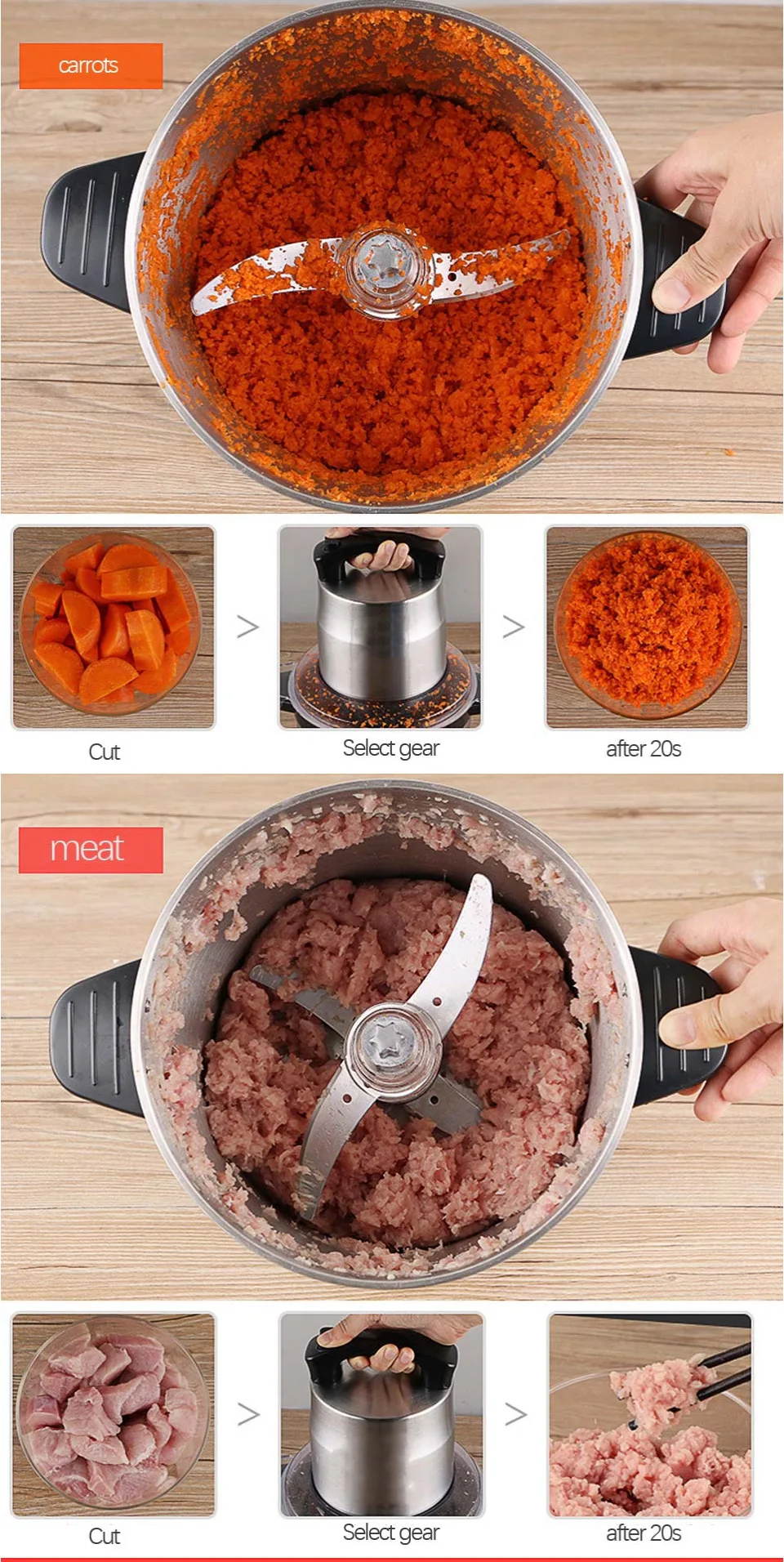 Коммерческая Мясорубка с емкостью 6 л, мощная мясорубка, миксер, домашний электрический измельчитель из нержавеющей стали для перца, чеснока, дробильное устройство