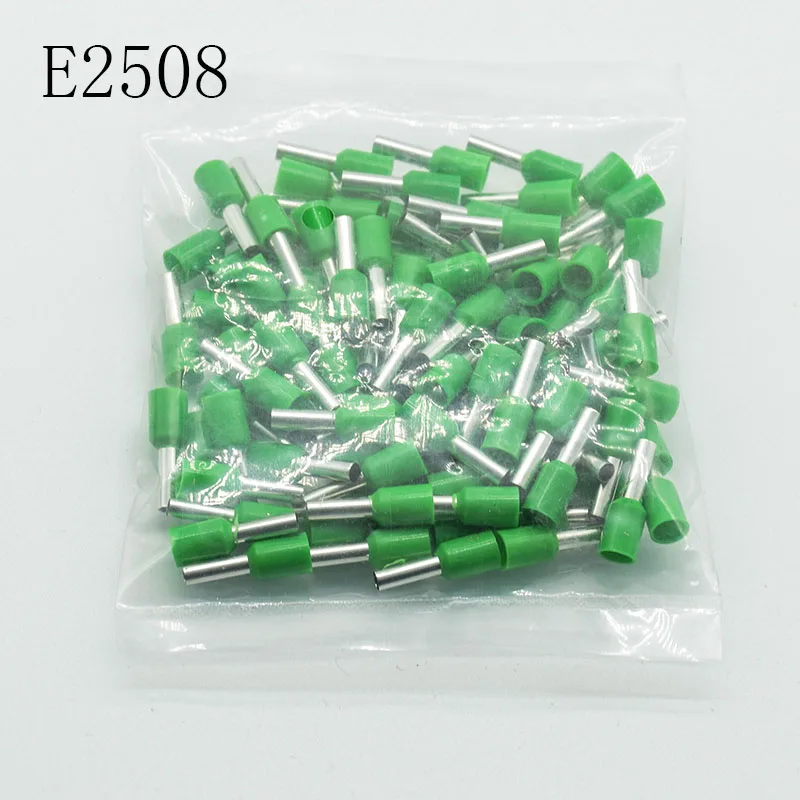 green 100pcs E2508 труба изоляционные терминалы 2.5MM2 изолированный кабель провода разъем изоляционные обжимной терминал разъем 100 шт./упак - Цвет: green 100pcs
