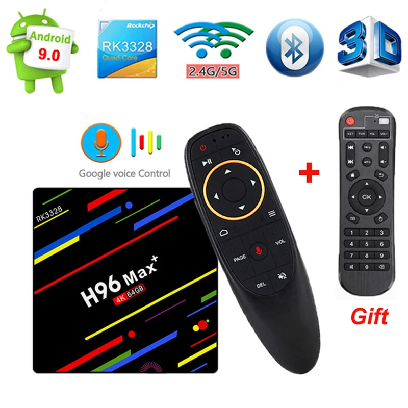 H96 MAX Plus RK 3328 Android 9 0 Смарт ТВ коробка 4 Гб Оперативная память 32/64GB Встроенная 2 4G/5G Wi Fi